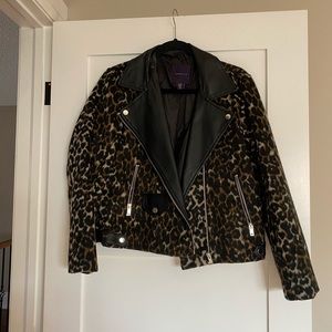 Amaryllis Leopard Leather Jacket with Black Accents